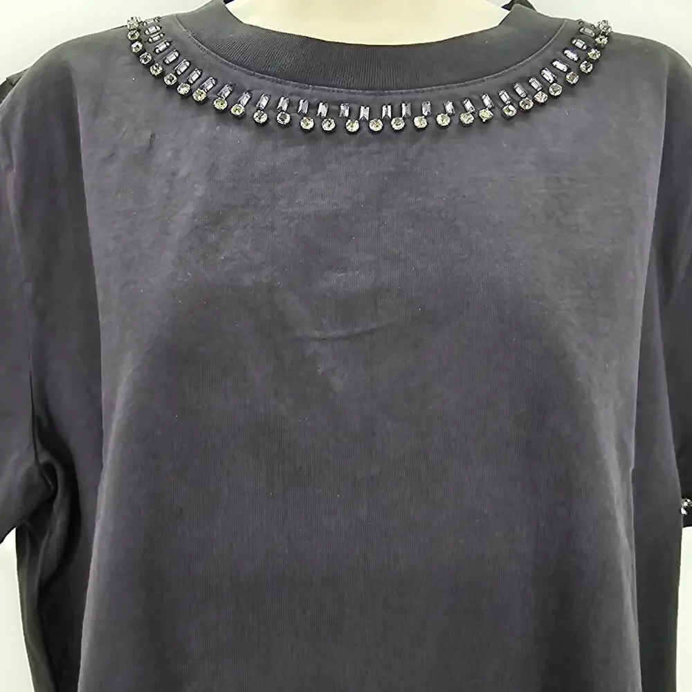 J. Crew Womans size M Relaxed Crystal Embellished Crop T-Shirt Black CD118 NEW